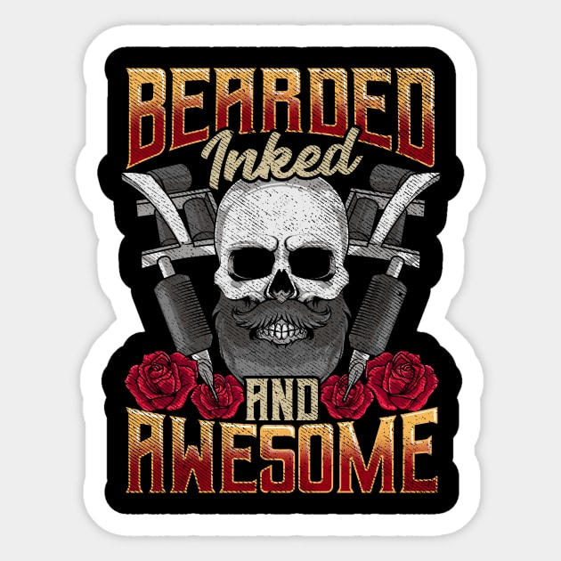 Bearded Inked And Awesome Funny Tattooed Dad Sticker by theperfectpresents